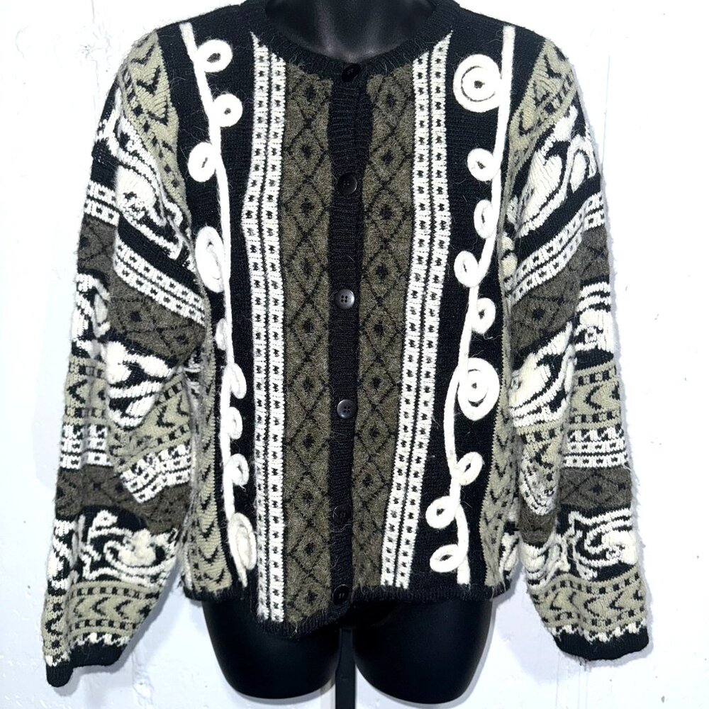 Vintage Kitty Hawk by Vivian Wang Wool Sweater Cardigan Size Small